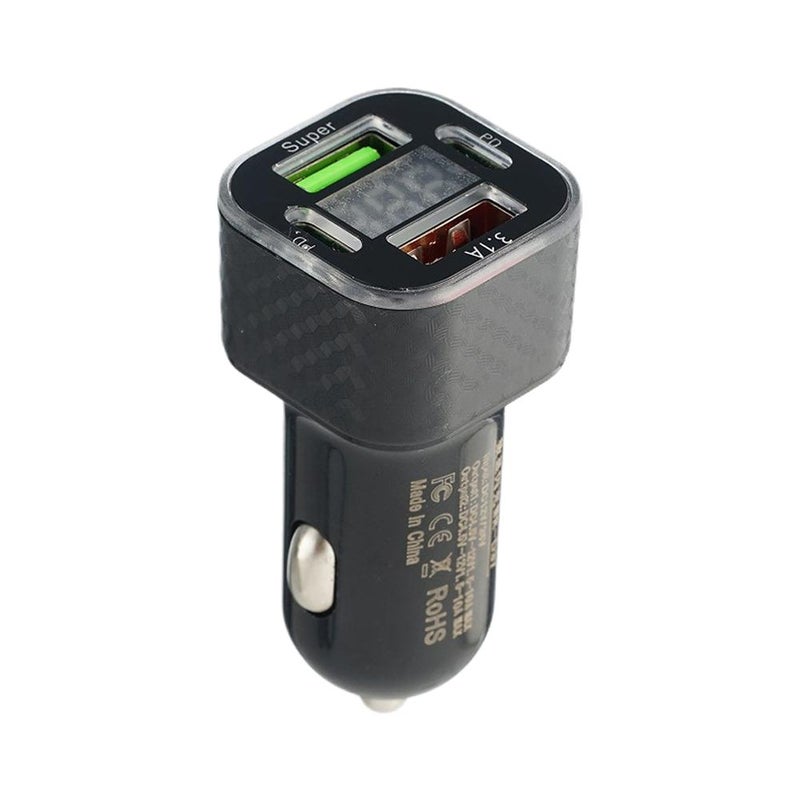 Car charger, cigarette lighter, multi-port, 66W super-fast charging, digital display car converter